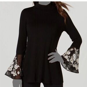 Alfani Elegant Black Floral Bell Sleeve Top size L